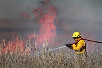 Hands-on fire operations, firefighter. Original public domain image from Flickr