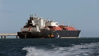 The Catalunya Spirit, an LNG tanker, sits at a pier as Marine interdiction agents with U.S. Customs and Border Protection Air and Marine Operations patrol the waters off of Ponce, Puerto Rico, April 4, 2019.