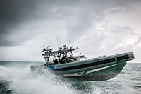 Marine Interdiction agents with U.S. Customs and Border Protection Air and Marine Operations patrol Miami Beach, Florida, onboard an Interceptor Class Vessel on Feb. 13, 2019.