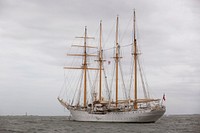 Officers with the U.S. Customs and Border Protection, Office of Field Operations, board a flotilla of tall ships off the Coast of Boston, Massachusetts, to conduct customs inspections of the visiting vessels and crews as the ships arrive for the Sail Boston 2017 event, June 16, 2017.