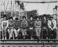 Line Up of Some of Women Welders Including The Women's Welding Champion of Ingalls (Shipbuilding Corp. Pascagoula, Mississippi), 1943. Original public domain image from Flickr