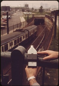 Approaching MBTA (Metropolitan Boston Transit Authority) Train Records 87 Decibels on Noise Meter. Original public domain image from Flickr