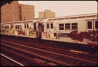 Subway Trains Spray-Painted by Vandals. Original public domain image from Flickr