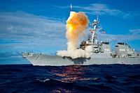 The Arleigh Burke-class guided missile destroyer USS Hopper (DDG 70), equipped with the Aegis integrated weapons system, launches a RIM-161 Standard Missile (SM) 3 Block IA during exercise Stellar Avenger while under way in the Pacific Ocean July 30, 2009.