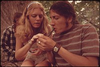 Boy and Girl Smoking Pot During an Outing in Cedar Woods near Leakey, Texas, 05/1973. Original public domain image from Flickr