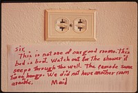 Message from maid on a wall in the Frio Canyon Lodge. Original public domain image from Flickr