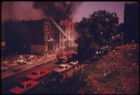 Fire truck at apartment. Original public domain image from Flickr