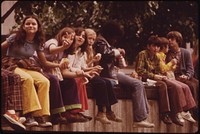 Fountain Square in Downtown Cincinnati Is a Public Square That Works for the City and Its People in a Myriad of Ways: School Class Takes a Lunch Break 05/1973. Photographer: Hubbard, Tom. Original public domain image from Flickr