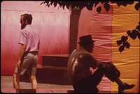 D'aug Days (Pronounced Dog) Is a Month Long Presentation of All the Arts at Downtown Cincinnati's Immensely Popular Public Plaza, Fountain Square. Jonathan Ahearn's Inflatable Sculpture Encircles the Flagpole 08/1973. Photographer: Hubbard, Tom. Original public domain image from Flickr