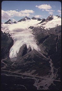 Worthington Glacier, Looking West Toward the Glacier Richardson Highway and Girls Mountain, the Prominent Peak on the Upper Right (Elevation 6, 134 Feet). Original public domain image from Flickr