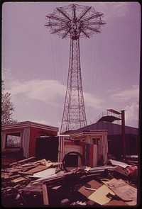 Abandoned Parachute Jump at Steepleehase Amusement Park on Coney Island 05/1973. Photographer: Tress, Arthur. Original public domain image from Flickr