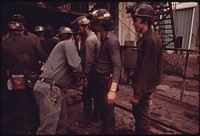 Miners at Virginia-Pocahontas Coal Company Mine #4 Are Searched for Smoking Materials Prior to Taking the Elevator Into the Mine for the 4 P.M. to Midnight Shift 04/1974. Photographer: Corn, Jack. Original public domain image from Flickr