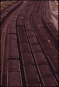 Loaded Coal Cars Sit in the Rail Yards at Danville, West Virginia, near Charleston. Awaiting Shipment to Customers. Original public domain image from Flickr