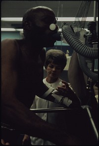 Tony Murphy Has His Lung Capacity Tested While Walking on a Treadmill at the Black Lung Laboratory at the Appalachian Regional Hospital in Beckley, West Virginia 06/1974. Photographer: Corn, Jack. Original public domain image from Flickr