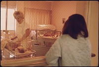 A New Mother Views Her Child in the Nursery of Loretto Hospital in New Ulm, Minnesota.