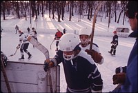 Youngsters Playing Hockey at West Side Park below Hermann Heights in New Ulm, Minnesota.