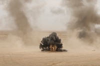 A block of C-4 detonates during a demolition range at Camp Shorabak, Afghanistan, Dec. 26, 2017.