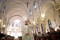 The Celebrant provides a blessing to the 25th Annual Blue Mass honoring fallen law enforcement personnel held at St. Patrick's Catholic Church in Washington, D.C., May 7, 2019.