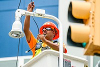 GRIDSMART traffic signal actuator installation at 5th and Greene Streets, June 5, 2018. Original public domain image from Flickr