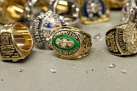 Recently confiscated counterfeit Super Bowl rings lay on a table at a U.S. Customs and Border Protection Office of Field Operations facility in Minneapolis, Minn., Jan. 31, 2018.