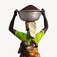 African woman with her baby on her back 