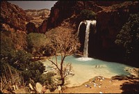 Bathers Enjoy the Havasu Falls. Owned By the National Park Service (Though It Is on the Havasupai Reservation) This Natural Pool Is Used Heavily By Tourists. Original public domain image from Flickr