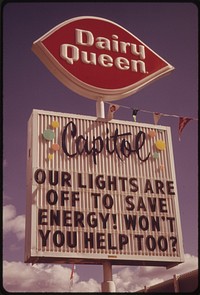 After the Oregon Governor Banned Neon and Commercial Lighting Displays, Firms Used Their Unlit Signs to Convey Energy Saving Messages Which Could Be Seen During the Day. This Shot Was Taken in Portland 10/1973. Photographer: Falconer, David. Original public domain image from Flickr