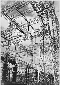 Photograph Looking Up at Wires of the Boulder Dam Power Units. Photographer: Adams, Ansel, 1902-1984. Original public domain image from Flickr