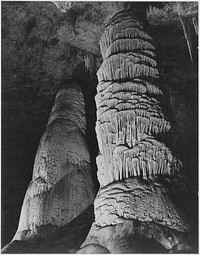 "The Giant Dome, largest stalagmite thus far discovered. It is 16 feet in diameter and estimated to be 60 million years old. 'Hall of Giants, Big Room,' Carlsbad Caverns National Park," New Mexico. Photographer: Adams, Ansel, 1902-1984. Original public domain image from Flickr
