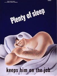 Plenty of sleep: keeps him on the job. A smiling, burly man sleeps while still wearing his hat. Original public domain image from Flickr