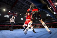 U.S. Marines and British Royal Marines compete in a boxing match during the Royal Marines Sports Association Tour at Barber Gym, Marine Corps Base Quantico, Va., April 26, 2019.