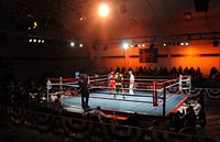 U.S. Marine Corps Cpl. Damarias Russell boxes U.S. Army Sgt. Mathew Fischer during the preliminary round at the 2010 Armed Forces Boxing Championship at Port Hueneme, Calif.