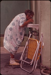 A Resident of One of the Many Retirement Hotels in the South Beach Area of Miami Beach. Nearby Is the Longest Stretch of Public Beach in the Area. Photographer: Schulke, Flip, 1930-2008. Original public domain image from Flickr