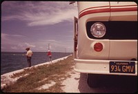 Leaving Their "Travel-Trailer" on the Side of the Road, This Retired Couple From California Stops to Fish Off the Embankment at Spanish Harbor Key. Trailers Like This Are Highly Popular with Visitors to the Florida Keys. Photographer: Schulke, Flip, 1930-2008.