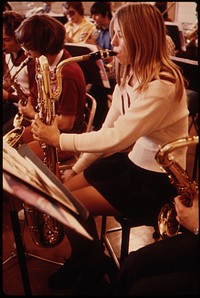 Students at Band Practice at Cathedral High School in New Ulm, Minnesota.