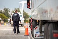 U.S. Customs and Border Protection (CBP) Office of Field Operations (OFO) conduct non-intrusive inspections of all vehicles entering the Hard Rock Stadium on Jan. 27, prior to Super Bowl LIV in Miami, Fla. CBP photo by Ozzy Trevino.