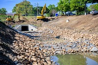 Town Creek CulvertThe Regenerative Stormwater Conveyance (RSC) nears completion between 3rd and 4th Streets as progress continues on the Town Creek Culvert project in Uptown Greenville. The RSC helps reduce pollution contained in runoff before it reaches the Tar River. April 7, 2020.