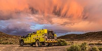 Fire truck, nature landscape. Original public domain image from Flickr