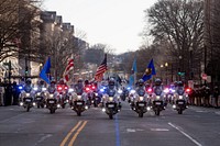 The presidential motorcade on its way to the White House with Joe Biden and Kamala Harris, January 20, 2021.