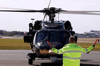 UH-60 Black Hawk helicopter crews assigned to Air and Marine Operations (AMO), Miami Air and Marine Branch arrive at Lakeland Linder International Airport in Lakeland, Fla., January 31, 2021.