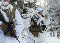 Army paratroopers conduct a winter dismounted patrol at Joint Base Elmendorf-Richardson, Alaska, Jan. 27, 2021. (U.S. Air Force photo by Alejandro Peña). Original public domain image from Flickr