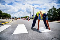 Pedestrian safety improvements were installed along E 10th Street, Greenville, August 13, 2020. Original public domain image from Flickr