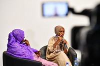 Hoodo Yusuf Hashi, of the Committee of Goodwill Ambassadors, speaks during a women's political representation forum in Mogadishu, Somalia, August 24, 2021. Original public domain image from Flickr