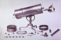 Microscopy: General view- Early Microscope with various attachments. Original public domain image from Flickr