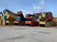 Shipping containers are strewn about at the New Orleans Terminal (N.O.T.), located in the Port of New Orleans, in the aftermath of Hurricane Ida, August 30, 2021.