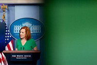 Press Secretary Jen Psaki holds a press briefing on Friday, July 16, 2021, in the James S. Brady Press Briefing Room of the White House. (Official White House Photo by Erin Scott). Original public domain image from Flickr