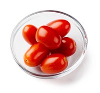 Cherry tomatoes in clear bowl. Original public domain image from Flickr