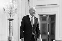 President Joe Biden arrives at the East Room of the White House Thursday, July 22, 2021, prior to delivering remarks and signing the Victims of Crime Act Fix to Sustain the Crime Victims Fund. (Official White House Photo by Cameron Smith). Original public domain image from Flickr