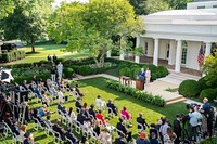 President Joe Biden, joined by Vice President Kamala Harris, delivers remarks at a Congressional Gold Medal bill signing event to honor U.S. Capitol police, Thursday, August 5, 2021, in the Rose Garden of the White House. (Official White House Photo by Katie Ricks). Original public domain image from Flickr