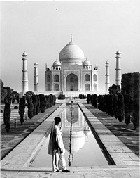 A citizen of Agra, India, appraises the marble mausoleum erected in his city over 300 years ago by an Emperor for his wife. Original public domain image from Flickr